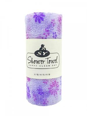 SY Shower Towel Корейская массажная мочалка для тела, пилинг-скраб уход, фиолетовая, 30х90см